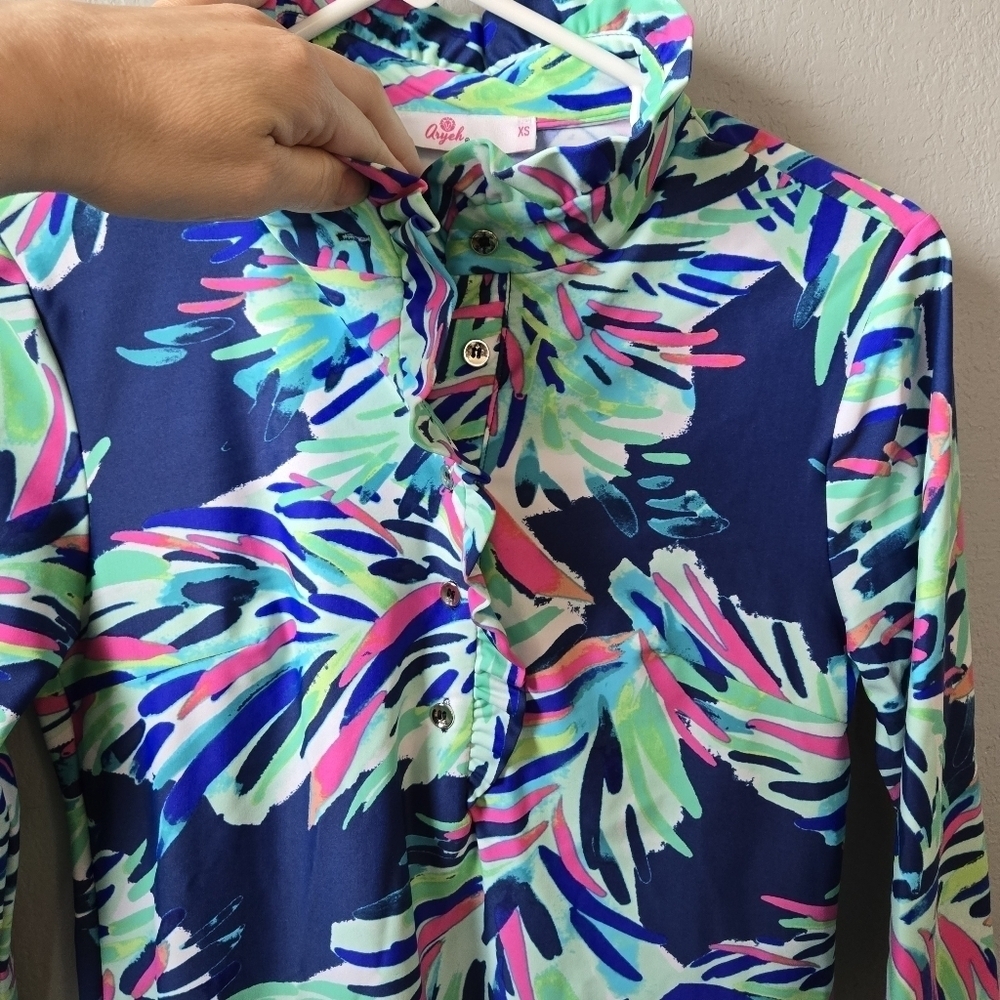 Aryeh XS UPF 50 Colorful Palm Tropical Summer Beach Cruise Dress - Picture 3 of 5